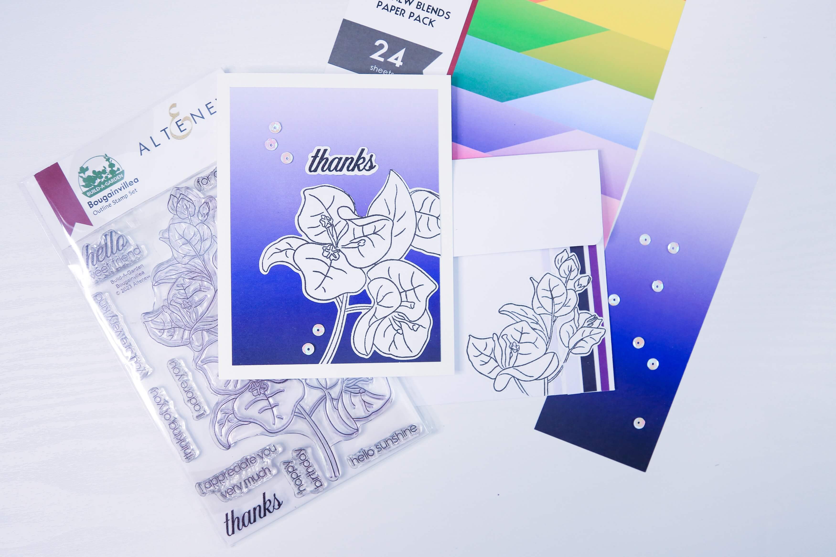 Altenew bougainvillea stamp & die set and thank