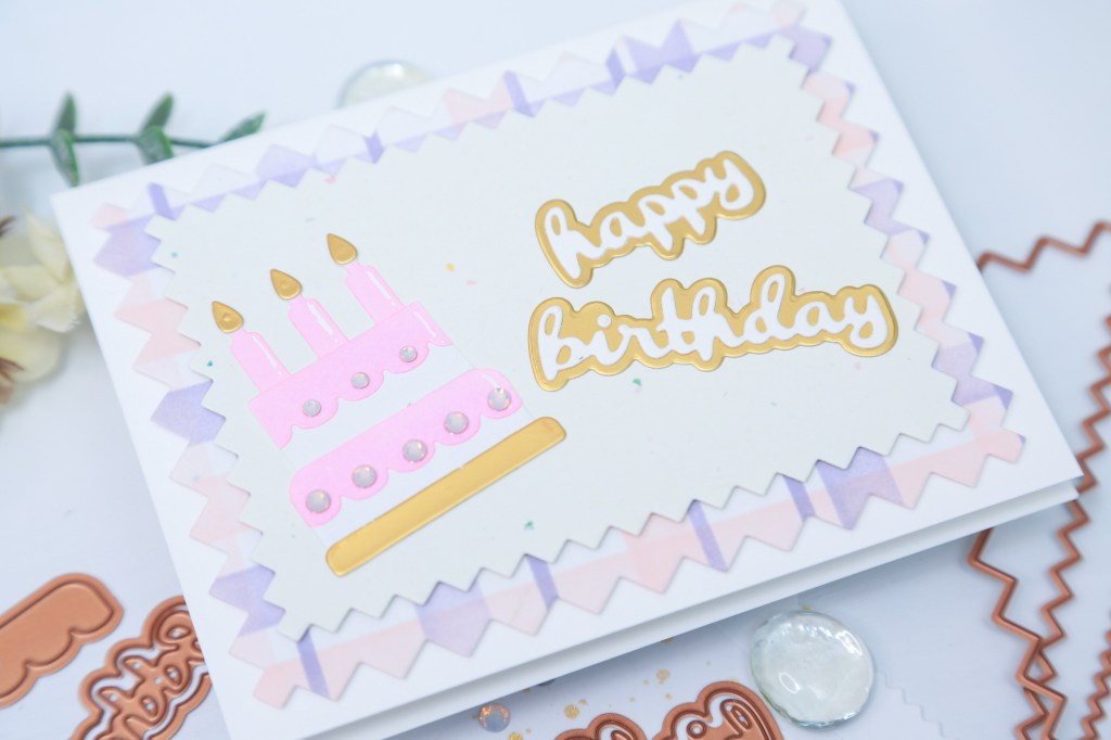 Spellbinders pinking edges dies used to create a greeting card with dies by Spellbinders, and Spellbinders' build a plaid stencil set