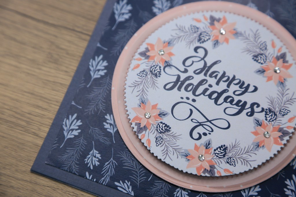 Quick & Easy DIY card with Cut-Apart Centrepiece card made with patterned paper and vellum layer with gems.