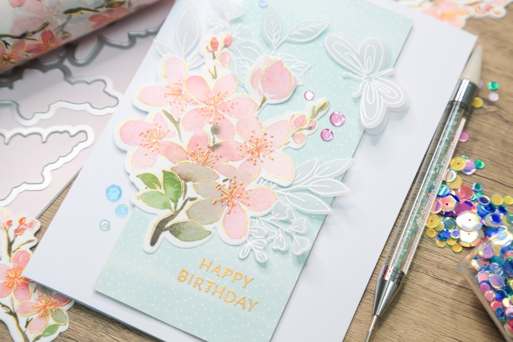 handmade card with washi tape, patterned paper and vellum