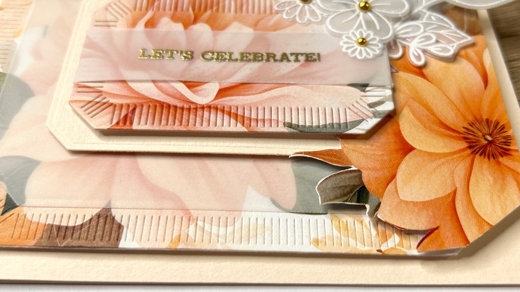 handmade card with a girl motif and floral accents