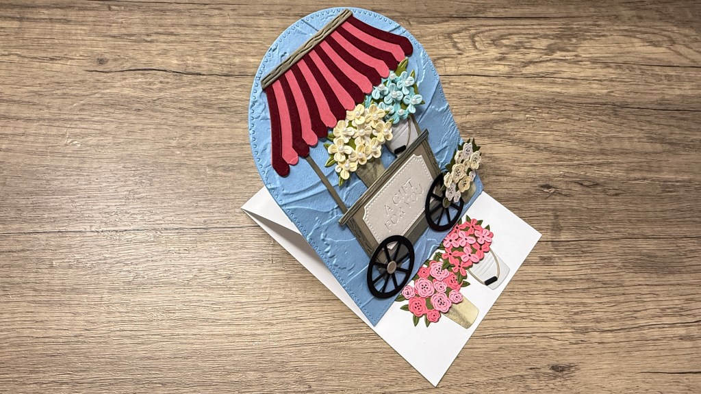 easel card made with the Spellbinders Flower Cart etched dies