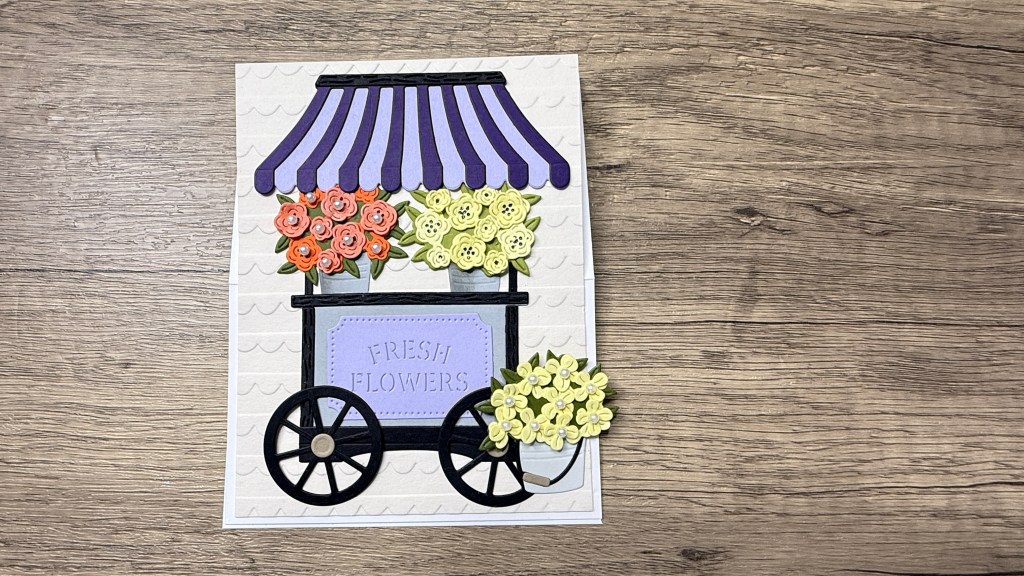 easel card made with the Spellbinders Flower Cart etched dies