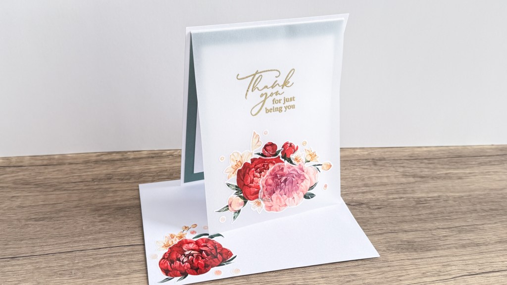 Handmade card with Peony washi stickers on vellum