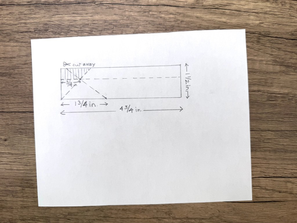 An illustrated diagram showing dimensions and cut lines for a card design with labels indicating measurements in inches.